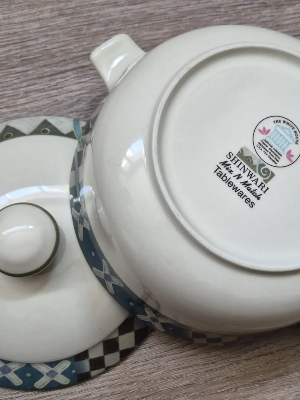 Two Covered Serving Bowl in White and Blue Pattern